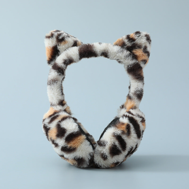 Wholesale Leopard Print Warm Winter Plush Winter Earmuffs Plush Cute Folding Earmuffs